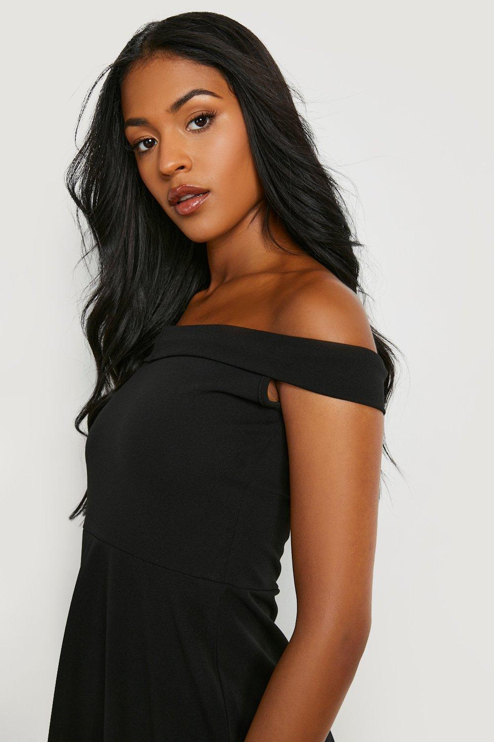 Off the shoulder skater dress outlet boohoo