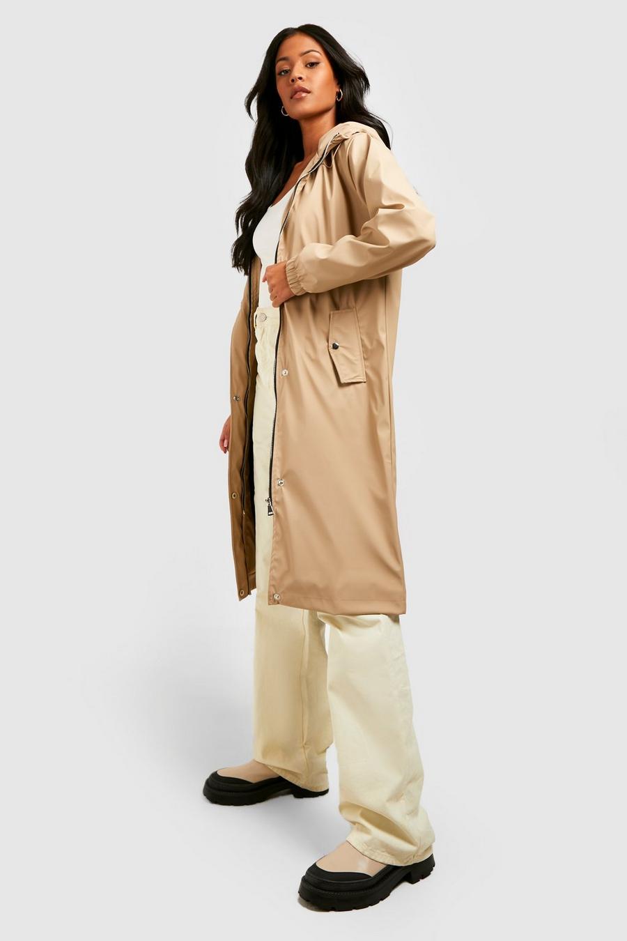 Anorak Tall impermeable largo con revestimiento y capucha, Stone beis image number 1