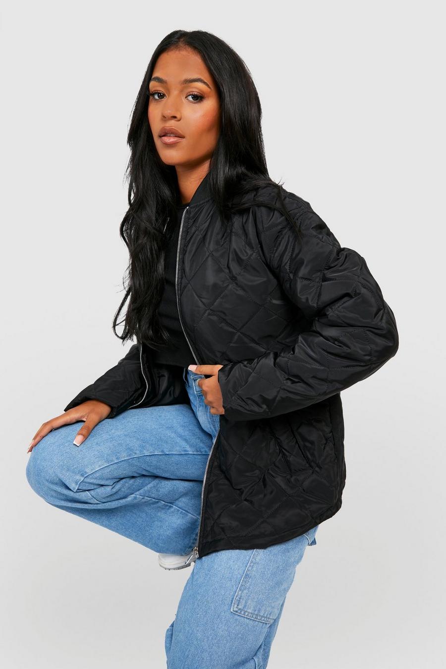 Black Tall Quilted Bomber Jacket image number 1