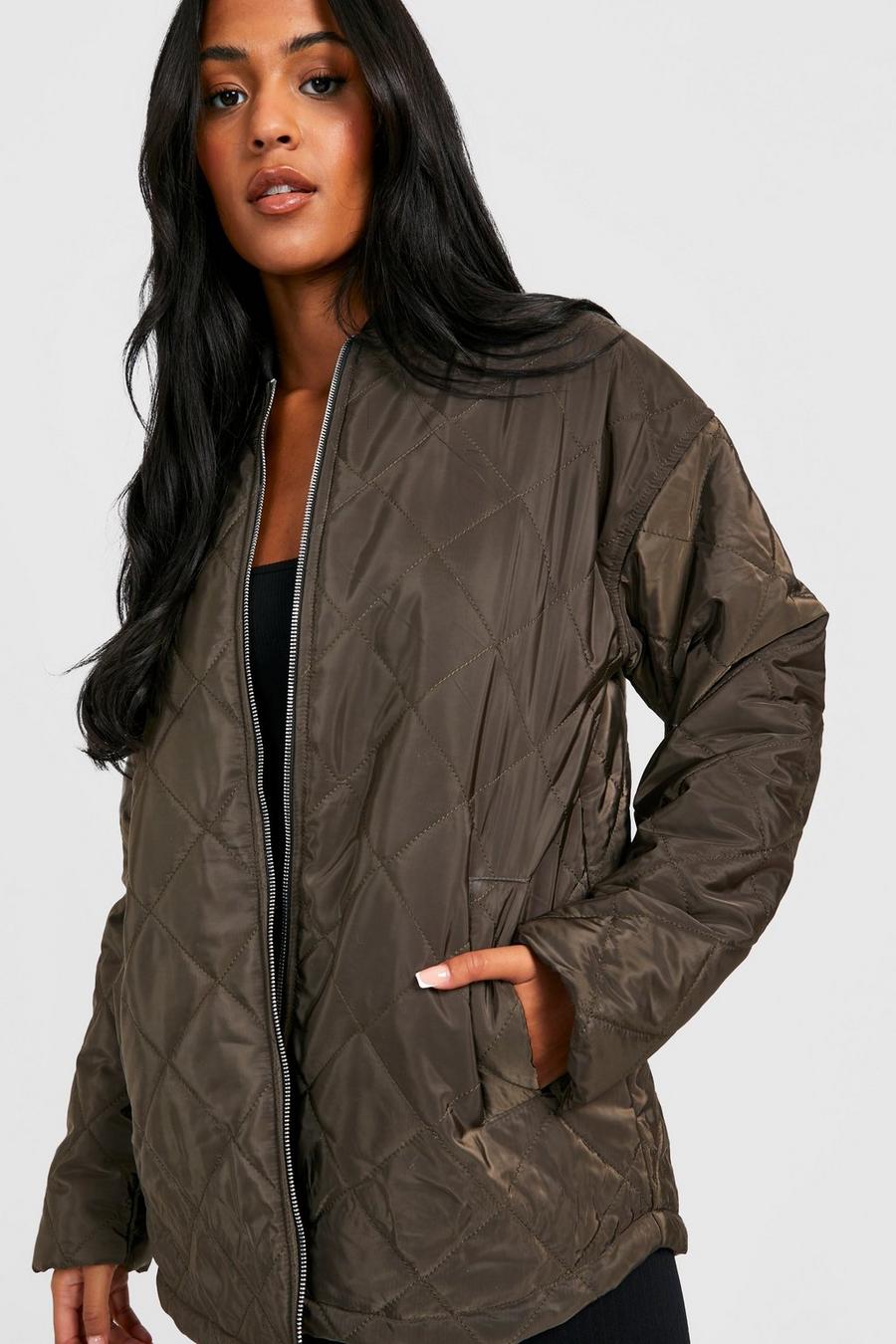 Khaki Tall Quilted Bomber Jacket image number 1