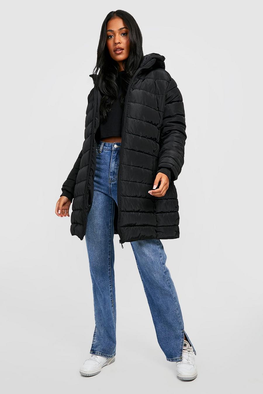 Black Tall Hooded Longline Puffer Coat image number 1