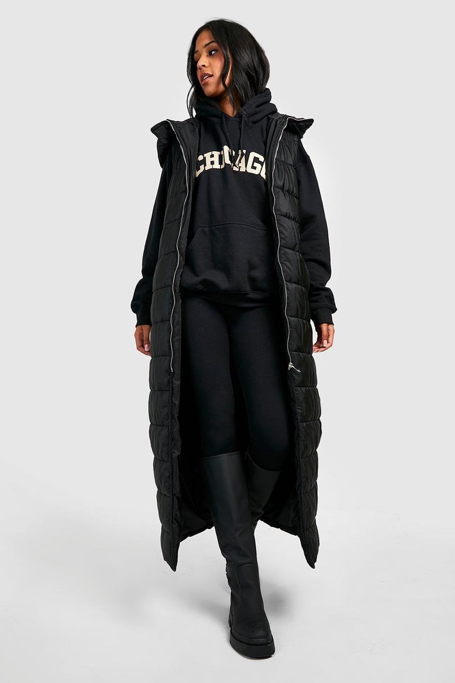 Black Tall Hooded Maxi Puffer Vest image number 1