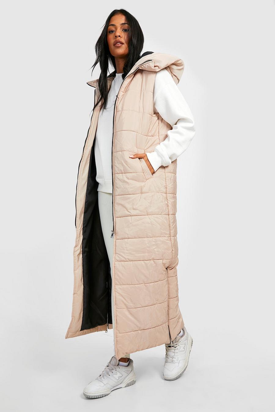 Stone Tall Hooded Maxi Puffer Gilet image number 1