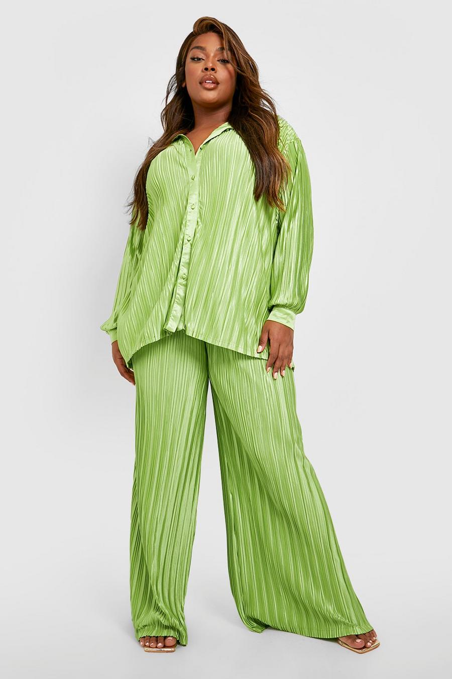 Pantaloni Plus Size Premium plissettati, Lime image number 1