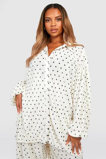 Plus Polka Plisse Shirt ivory