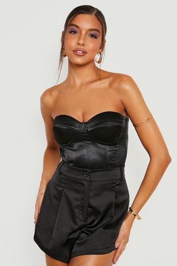 Black Satin Strapless Corset Top