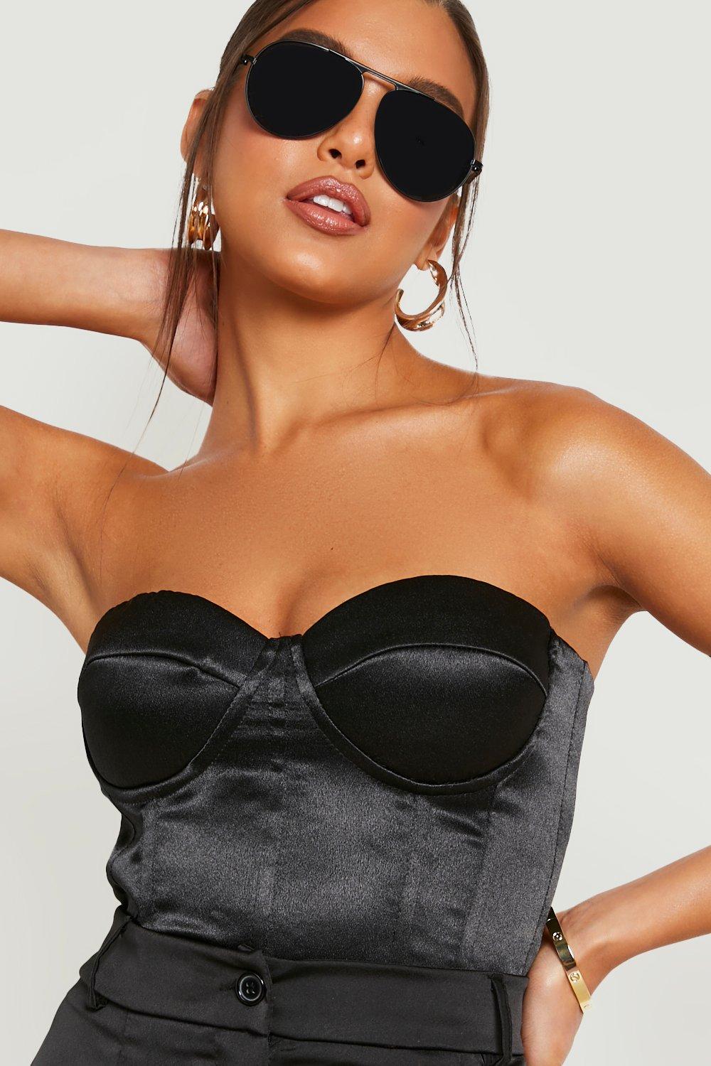 Women's Black Satin Strapless Corset Top | Boohoo UK