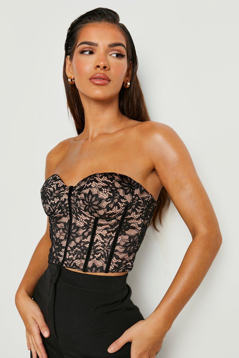 Women's Black Strapless Lace Corset Top