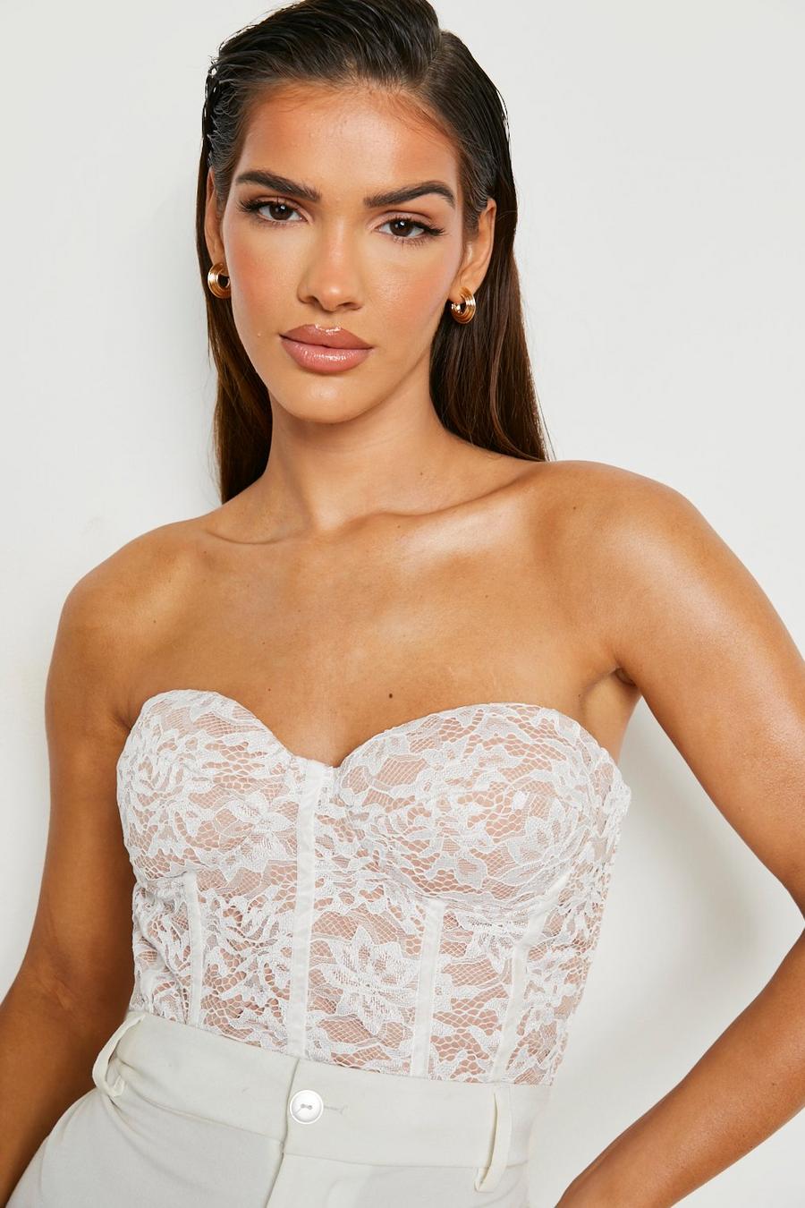 White Strapless Lace Corset Top image number 1