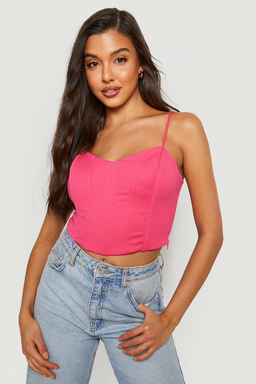 Petite Green Corset Woven Strappy Crop Top