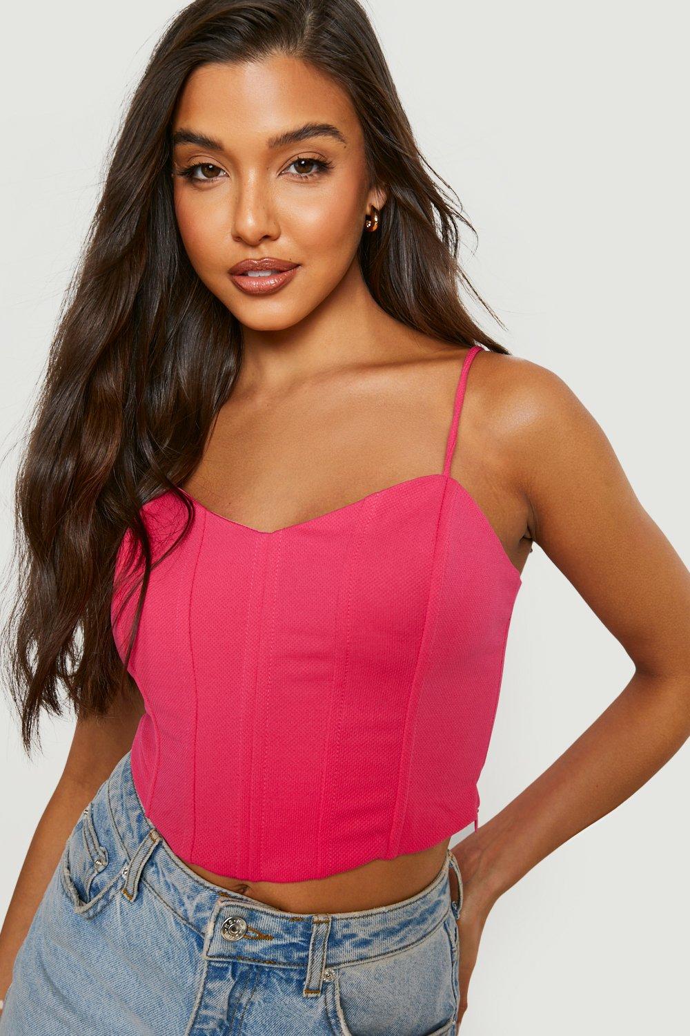 Women's Hot Pink Strappy Corset Top