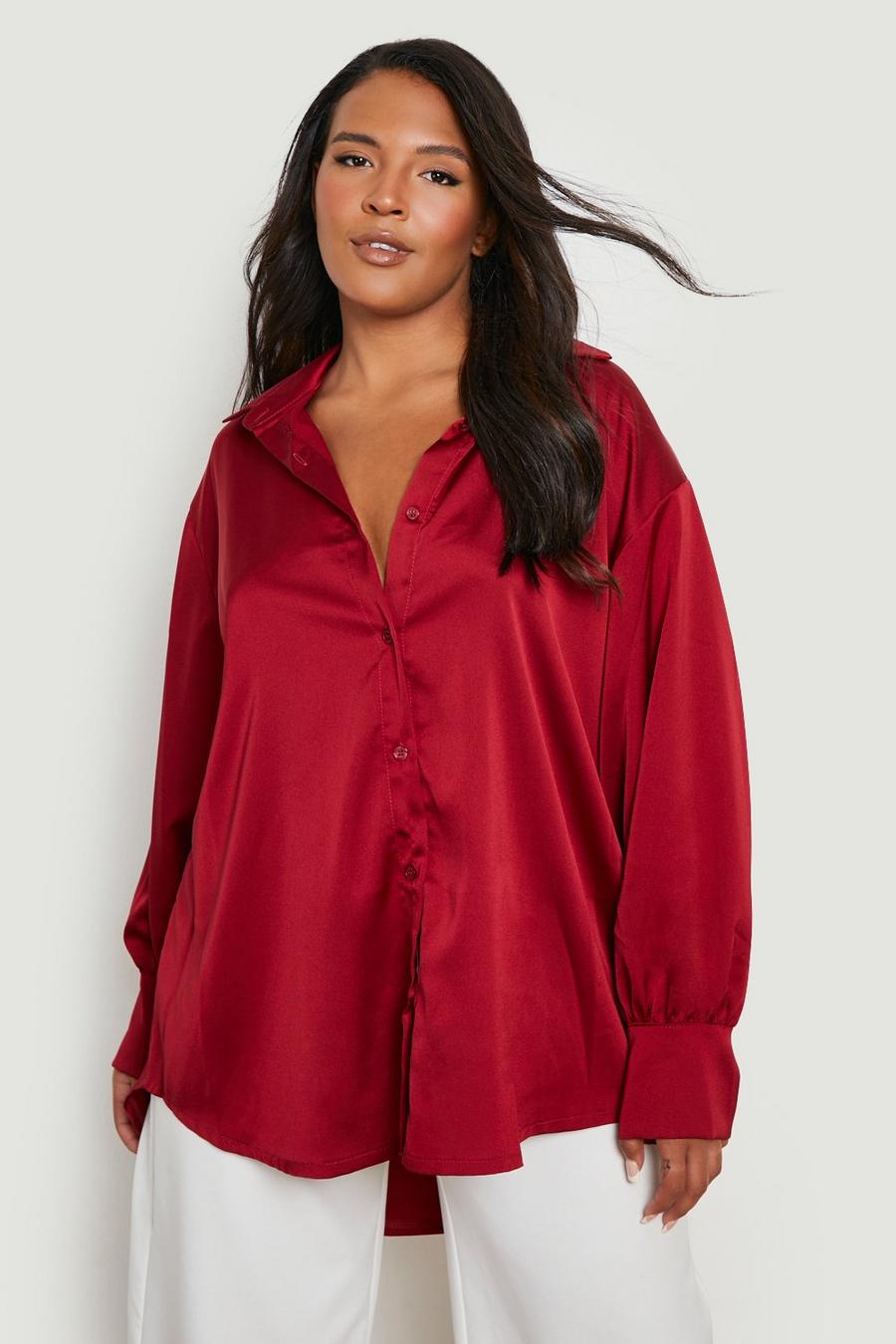 Grande taille - Chemise oversize satinée, Chocolate image number 1