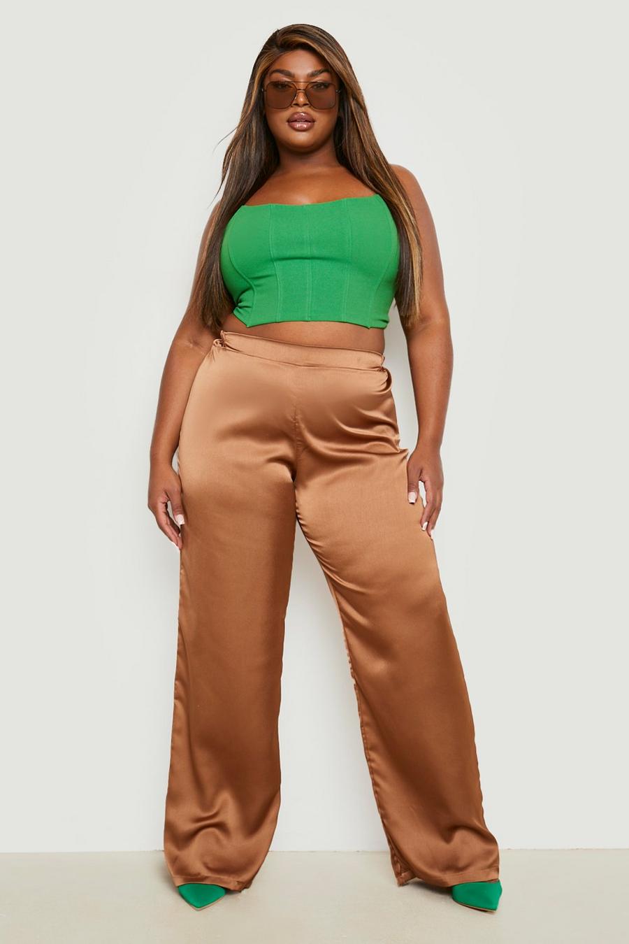 Chocolate Plus Satin Wide Leg Trousers  image number 1