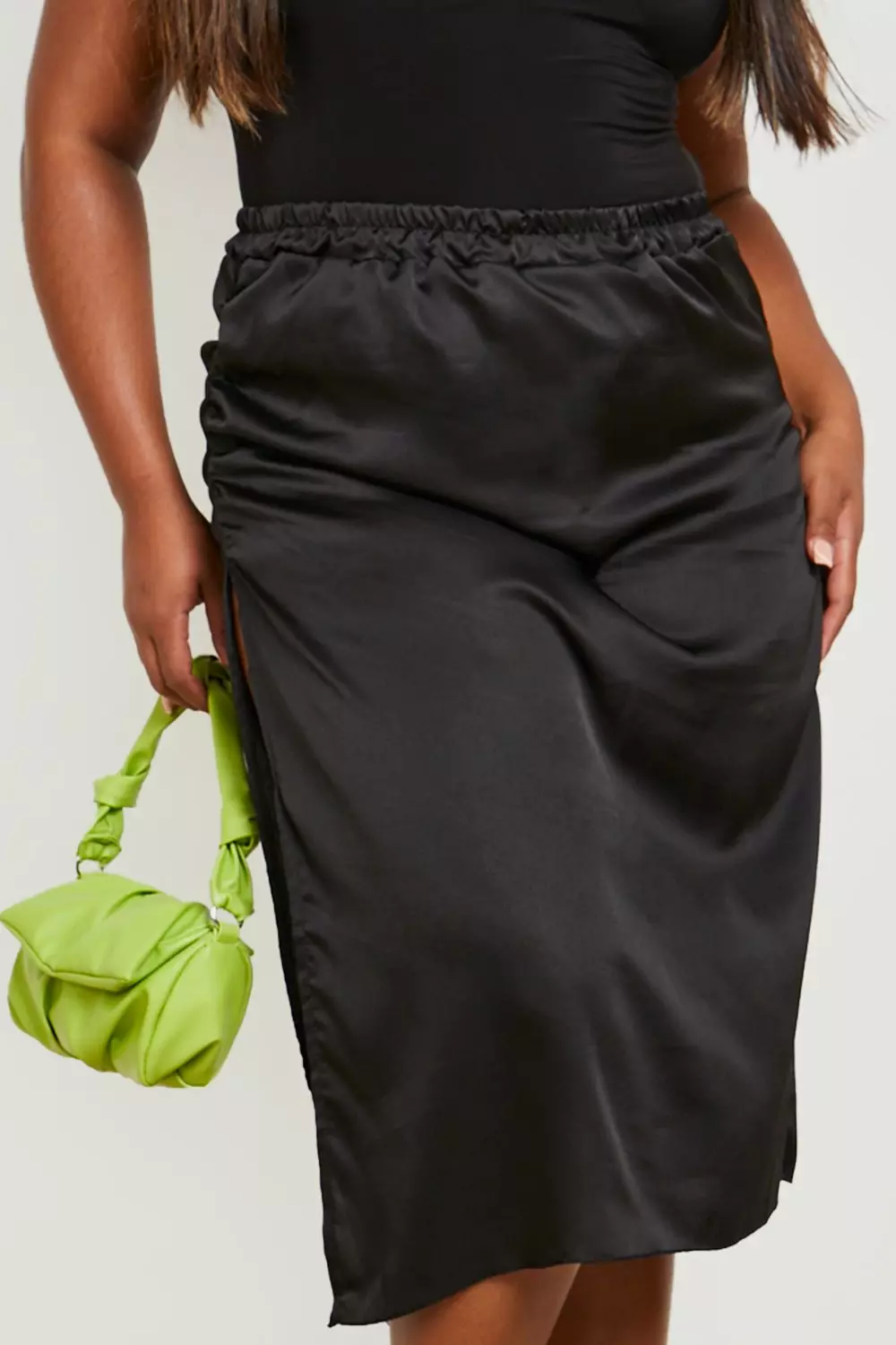 Silk ruched 2024 midi skirt