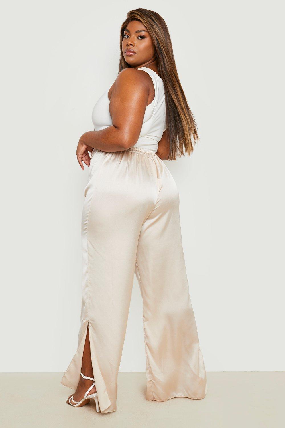 Satin Wide-Leg Split-Hem Pants