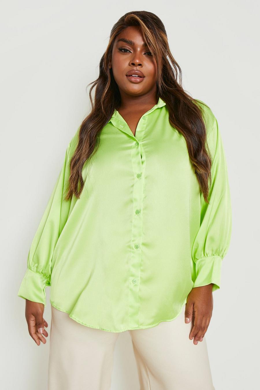 Plus Oversize Satin-Hemd, Lime image number 1