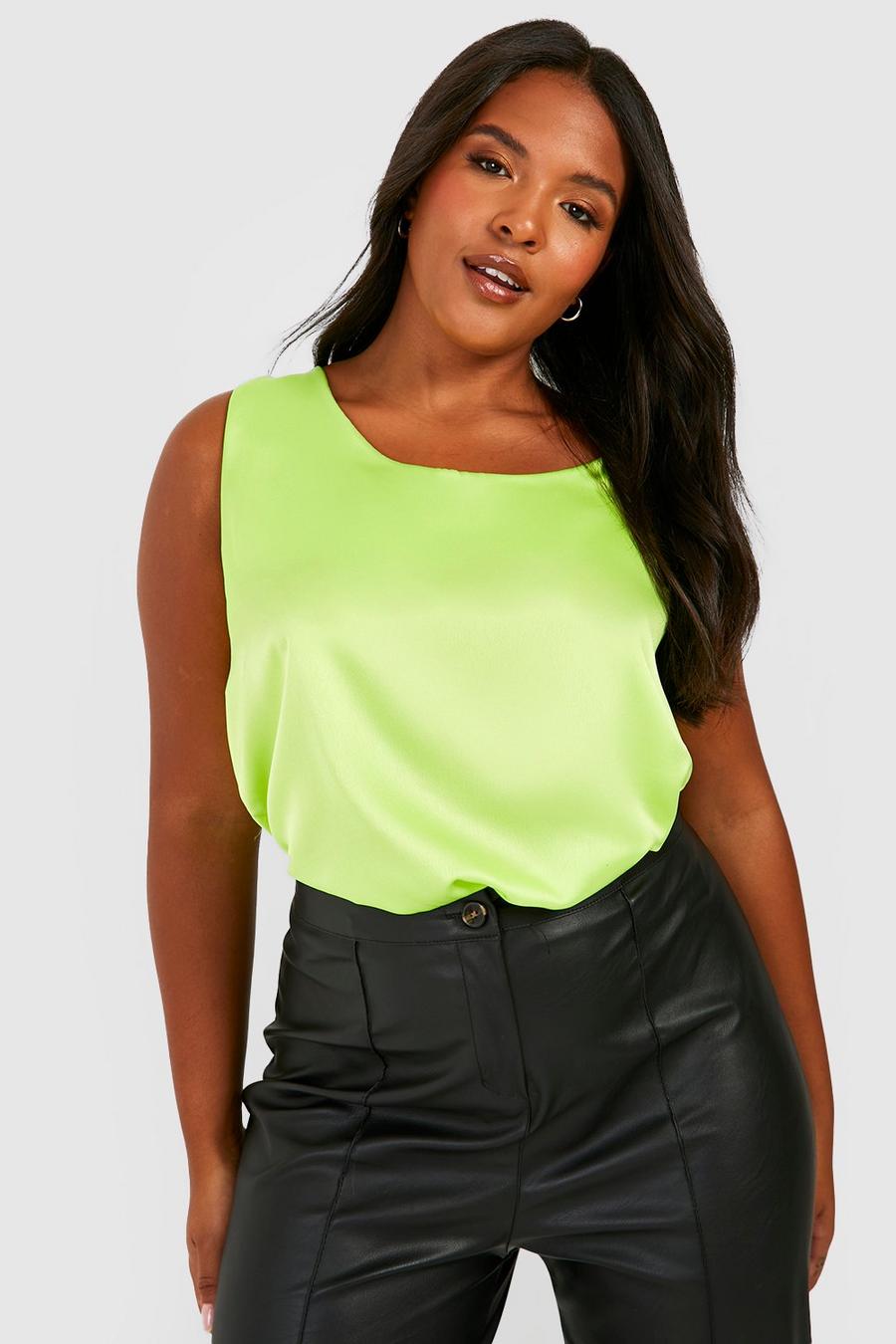 Lime green Plus Satin Wide Strap Vest
