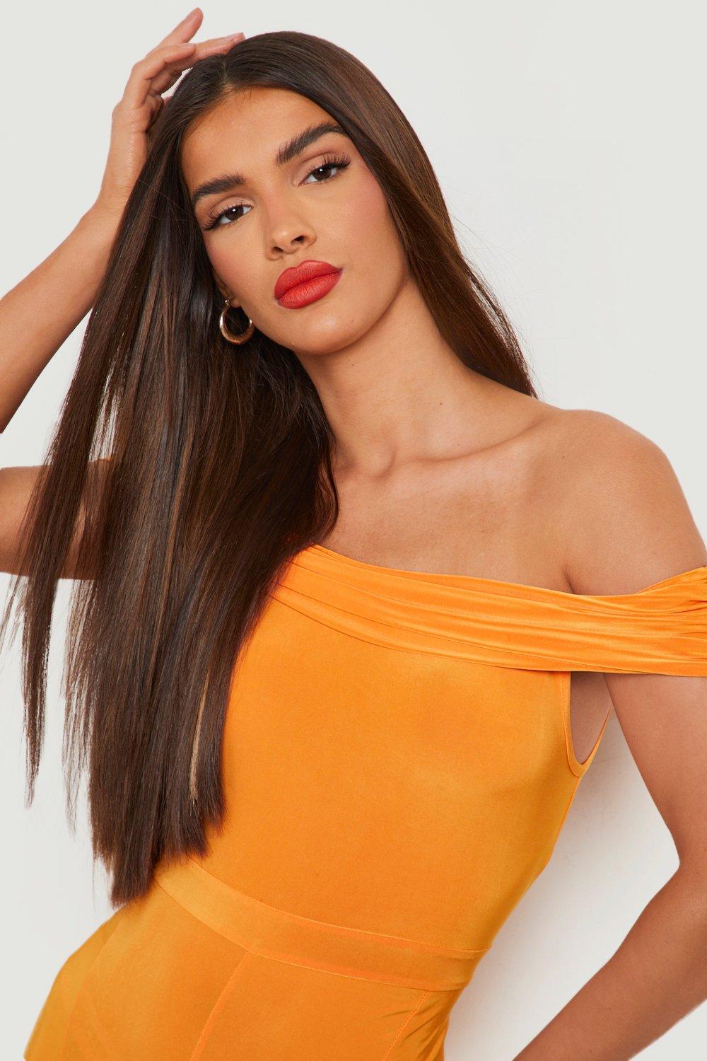 Orange off the shoulder jumpsuit deals