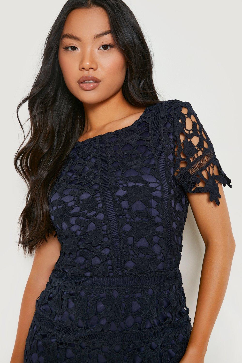 Boohoo navy 2025 lace dress