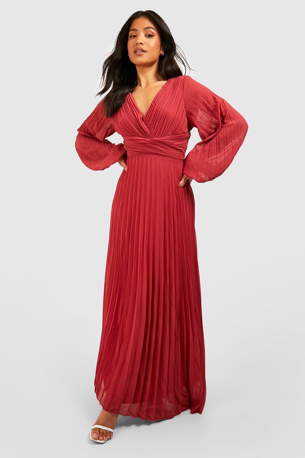 blouson pleated maxi dress