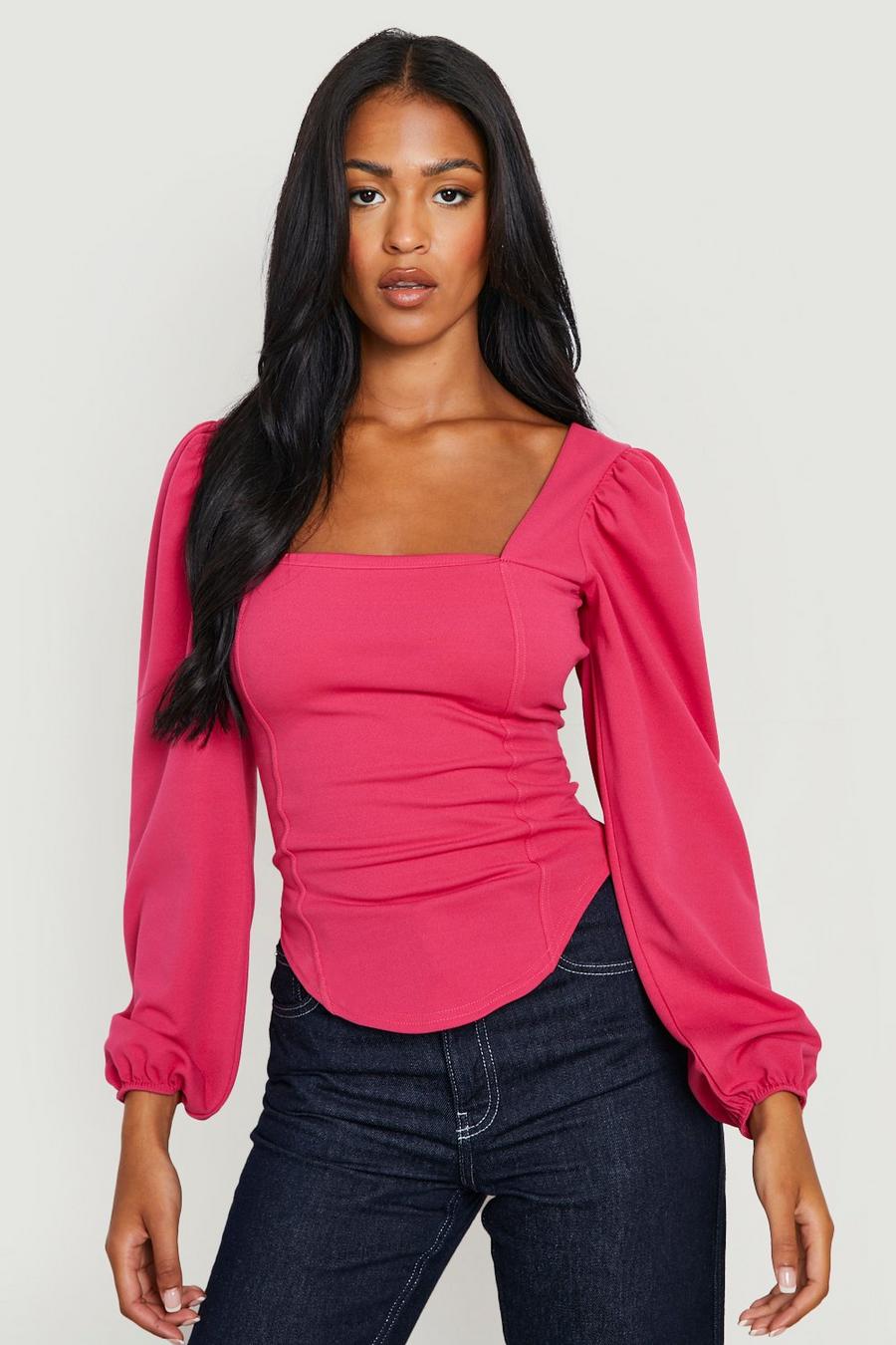 Fuchsia Tall Long Sleeve Corset Top image number 1