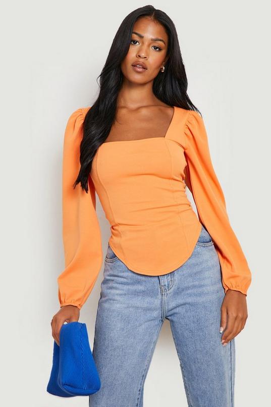 Women's Orange Tall Long Sleeve Corset Top | Boohoo UK