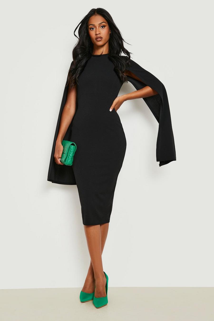 Black Tall Cape Sleeve Midi Bodycon Dress image number 1
