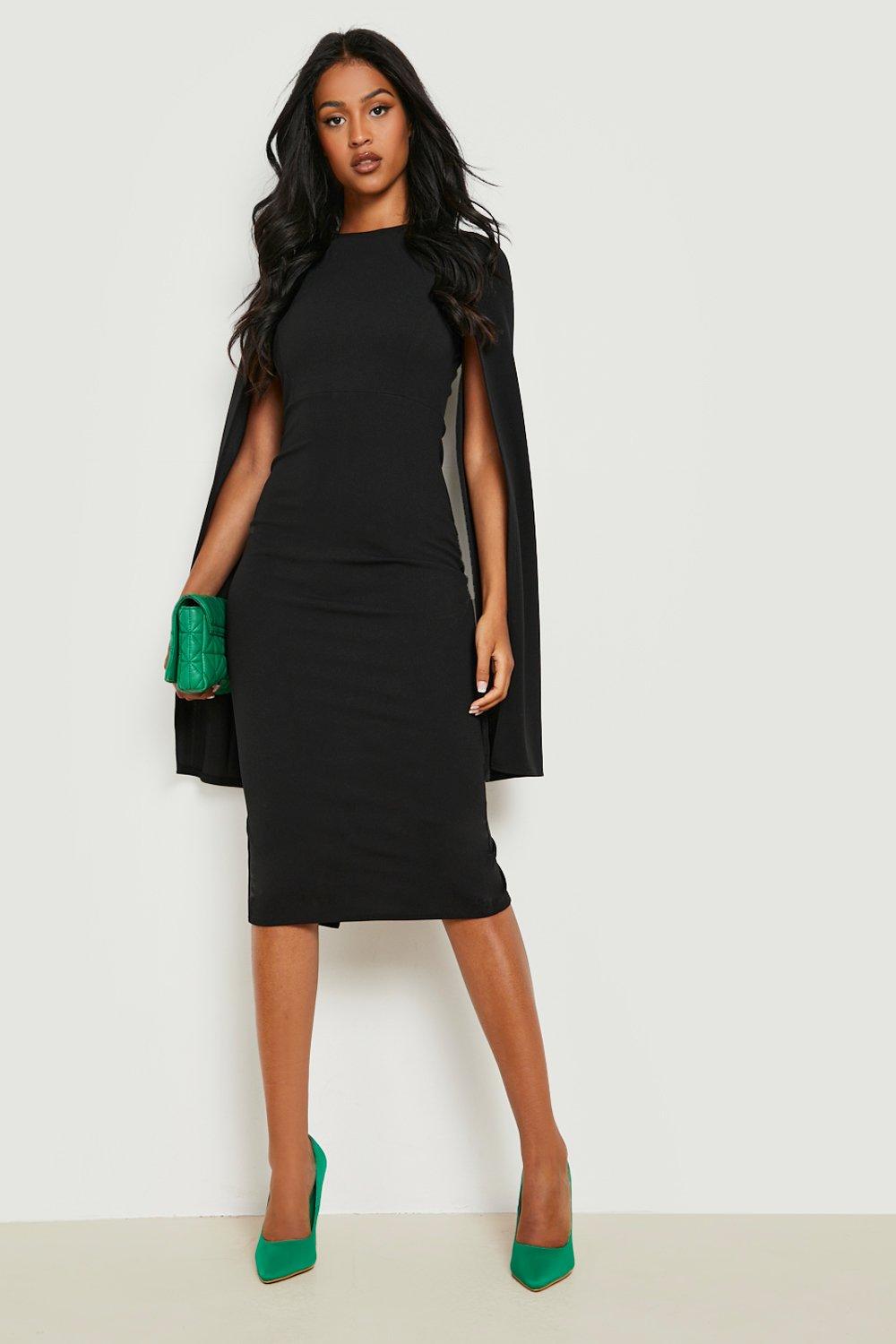 Midi length black store dress with sleeves