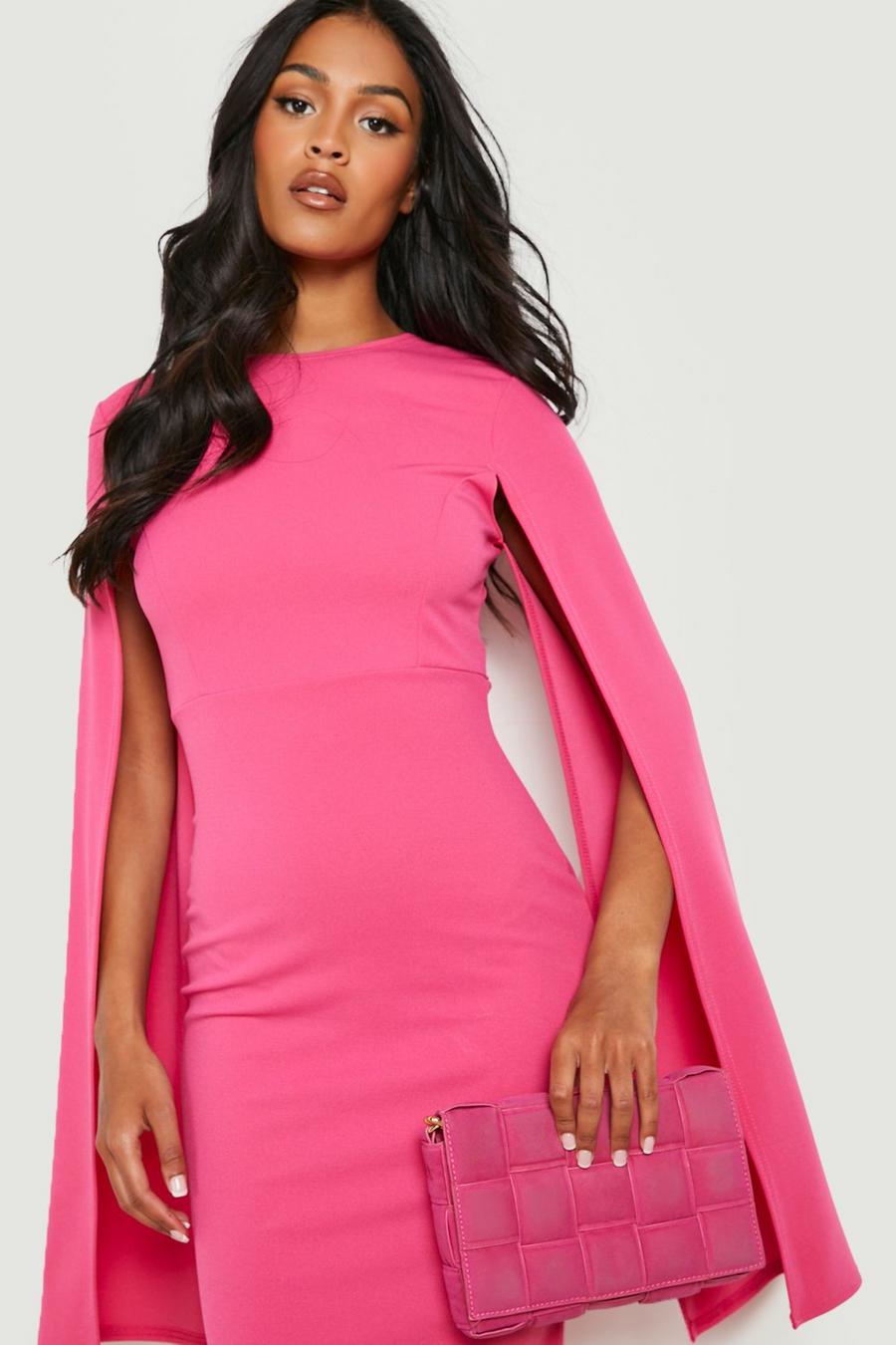 Hot pink rose Tall Cape Sleeve Midi Bodycon Dress