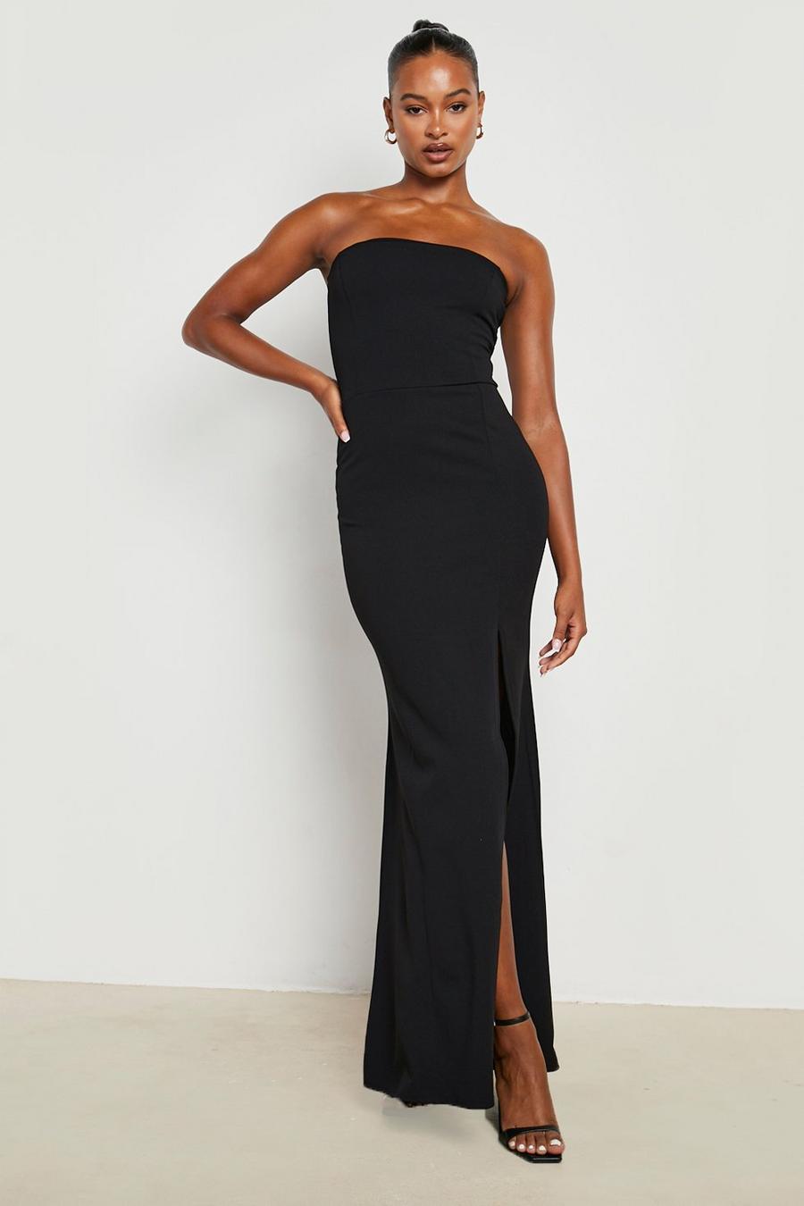 Black Tall Side Split Bandeau Maxi Dress image number 1