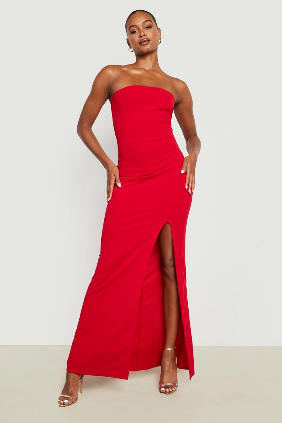 Red rojo Tall Side Split Bandeau Maxi Dress image number 1