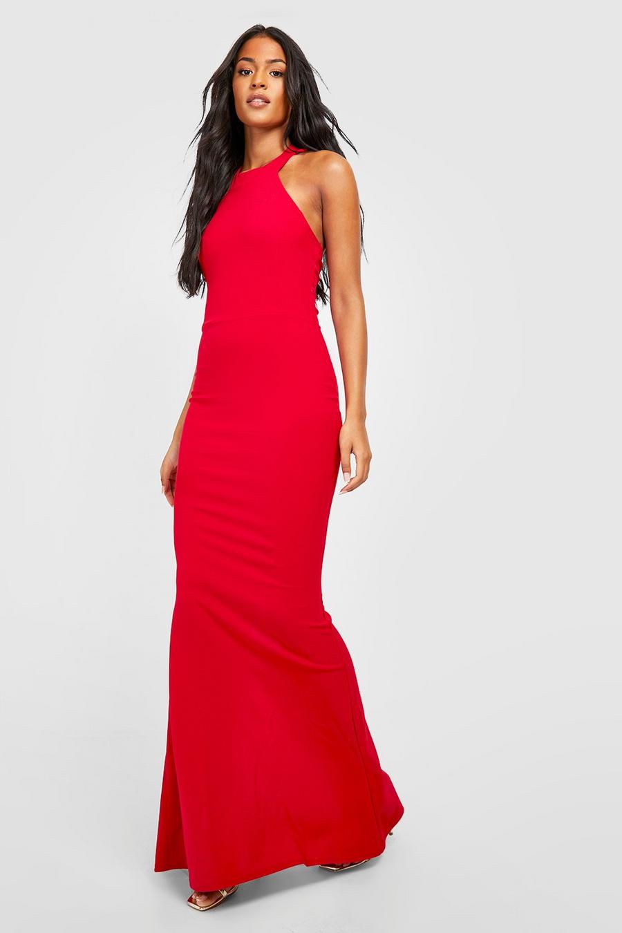 Red Tall Halter Neck Side Split Maxi Dress image number 1