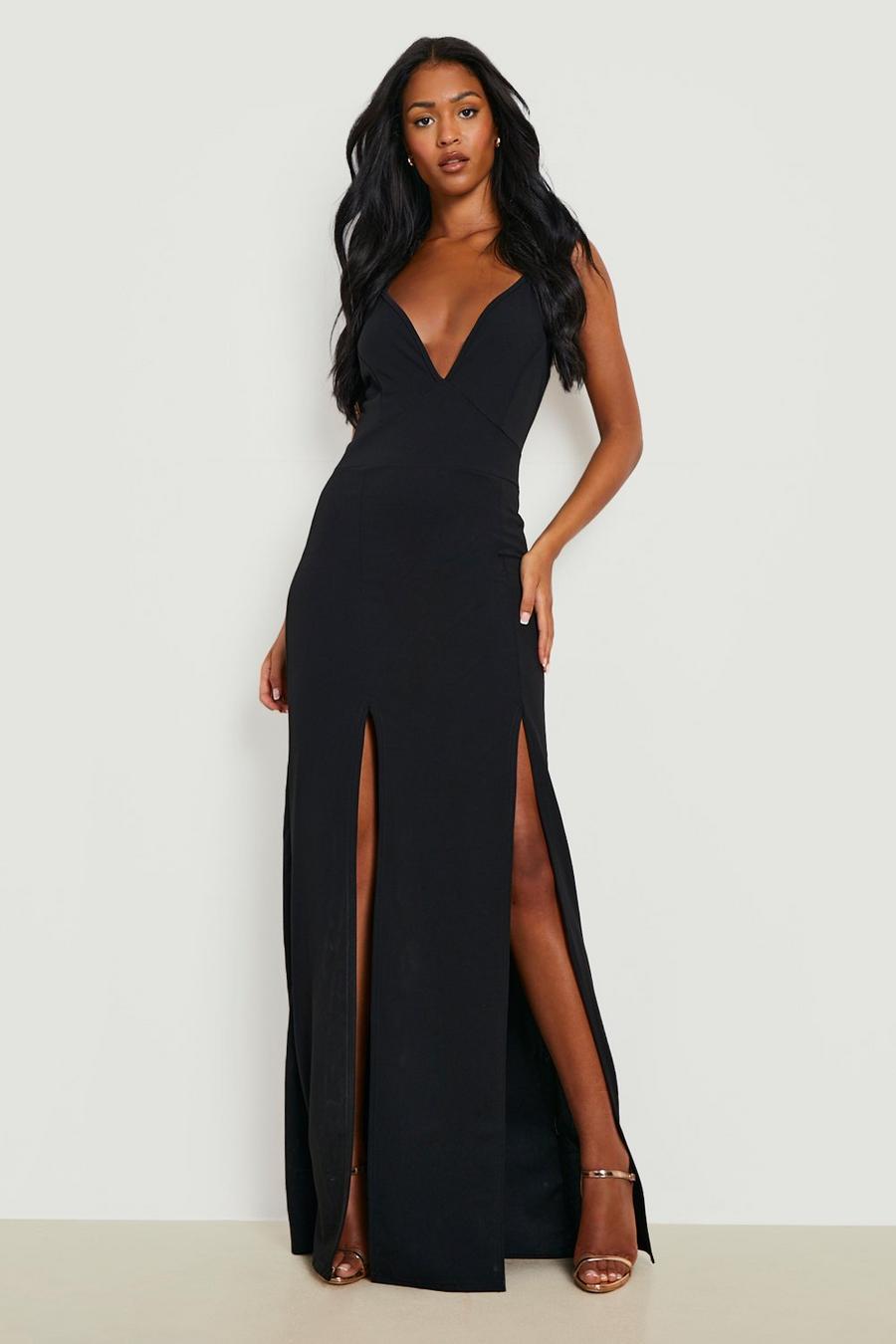 Black Tall Split Hem Strappy Maxi Dress image number 1