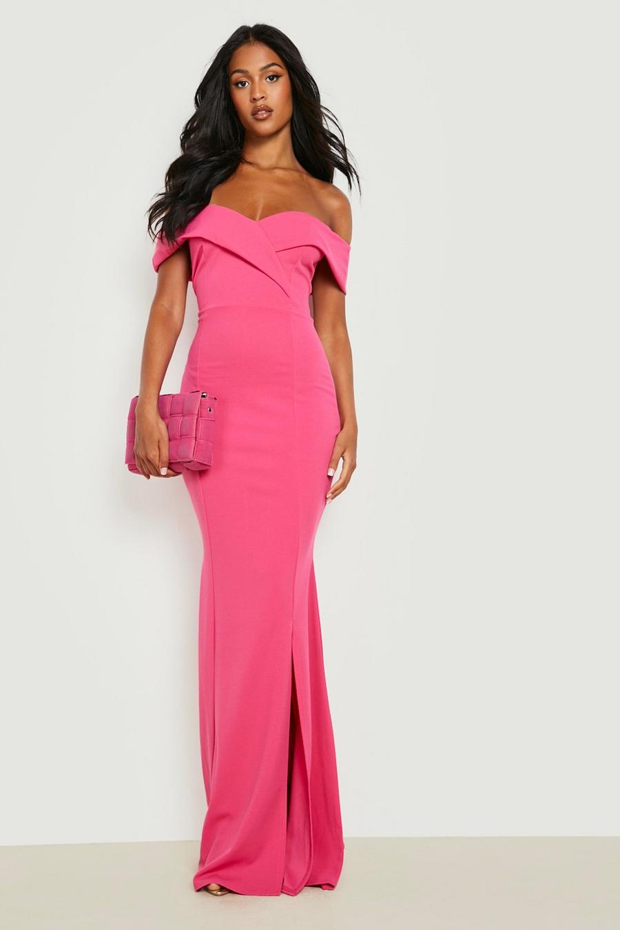 Hot pink Tall Off The Shoulder Side Split Maxi Dress image number 1