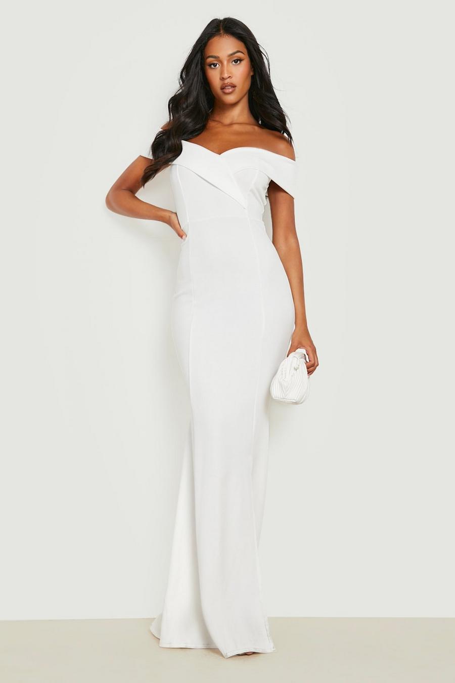 Ivory white Tall Off The Shoulder Side Split Maxi Dress