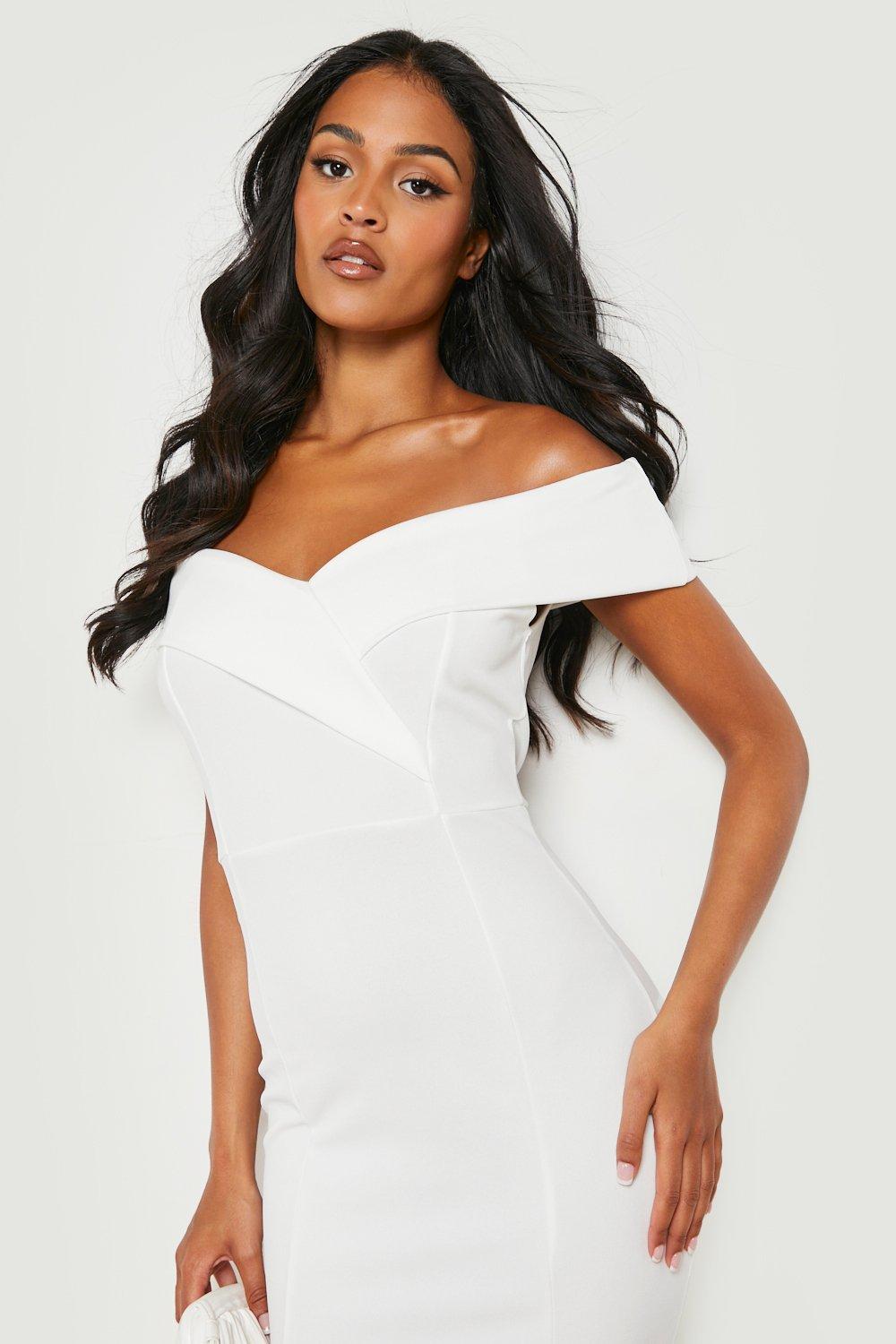 Boohoo white 2025 off shoulder dress