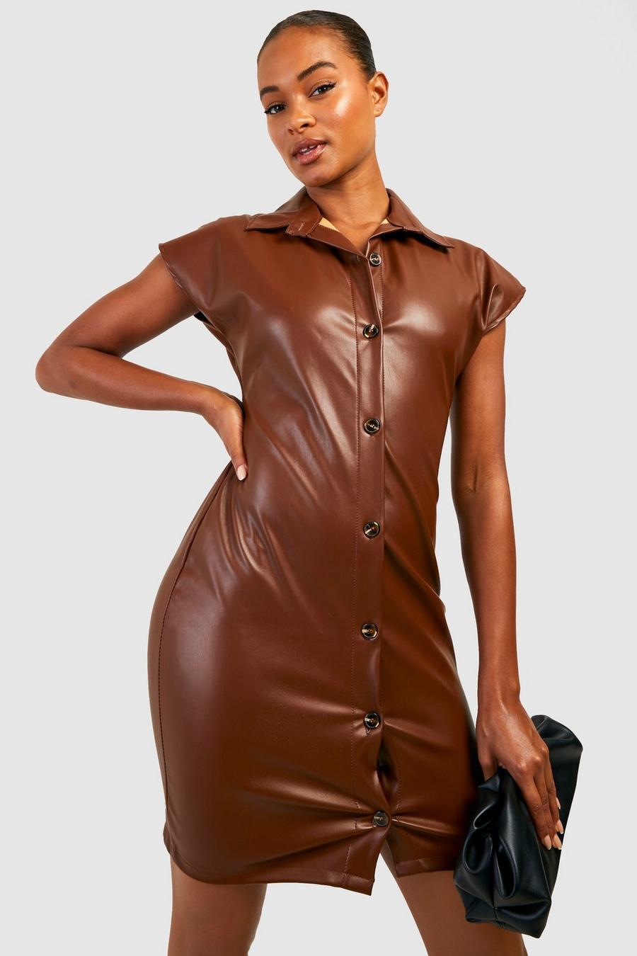 Vestido camisero Tall de cuero sintético, Chocolate marrón
