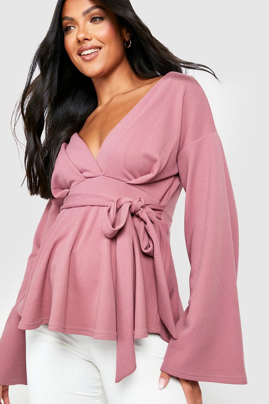 Mink beis Maternity Flare Sleeve Wrap Top