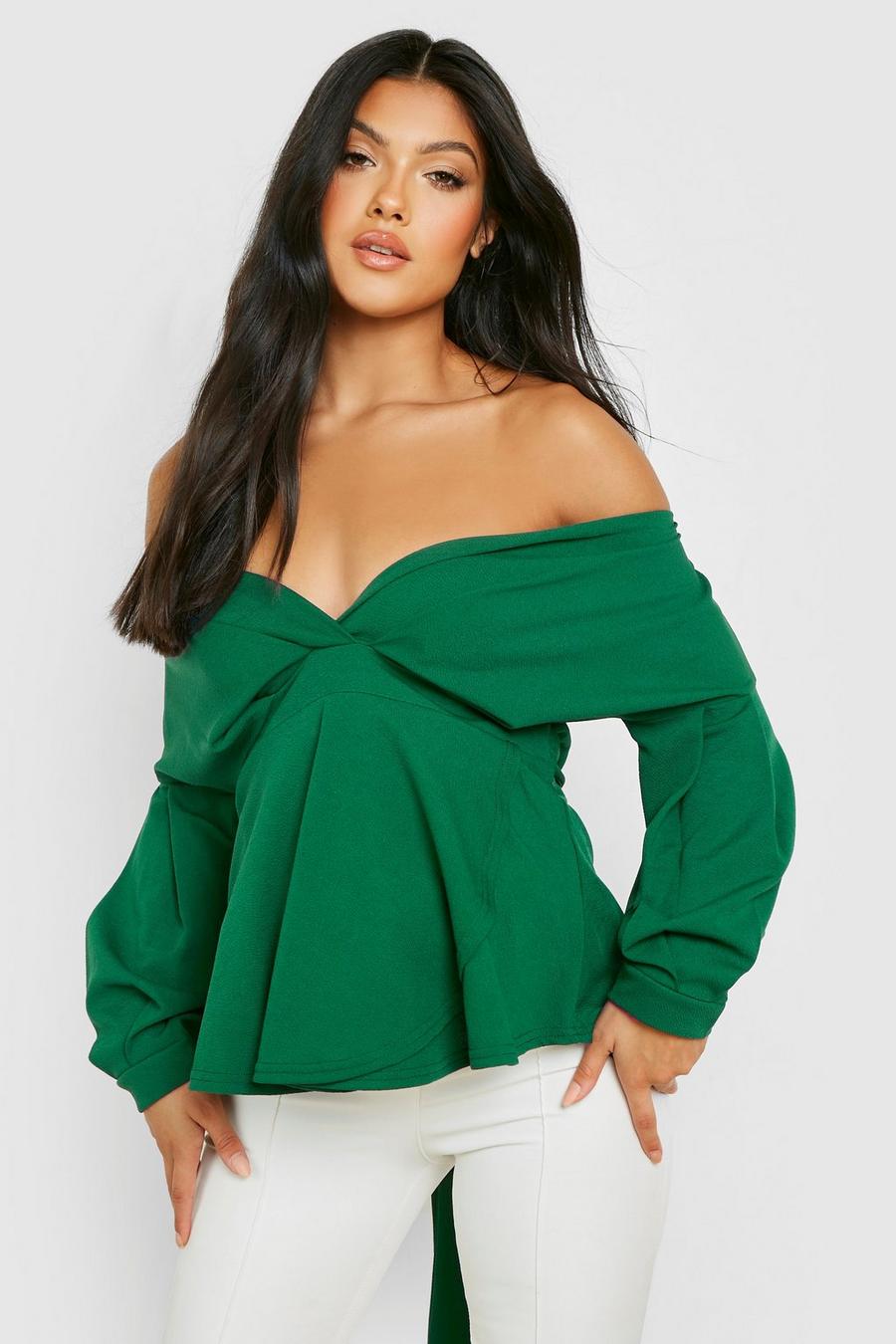 Green Maternity Off The Shoulder Wrap Top image number 1