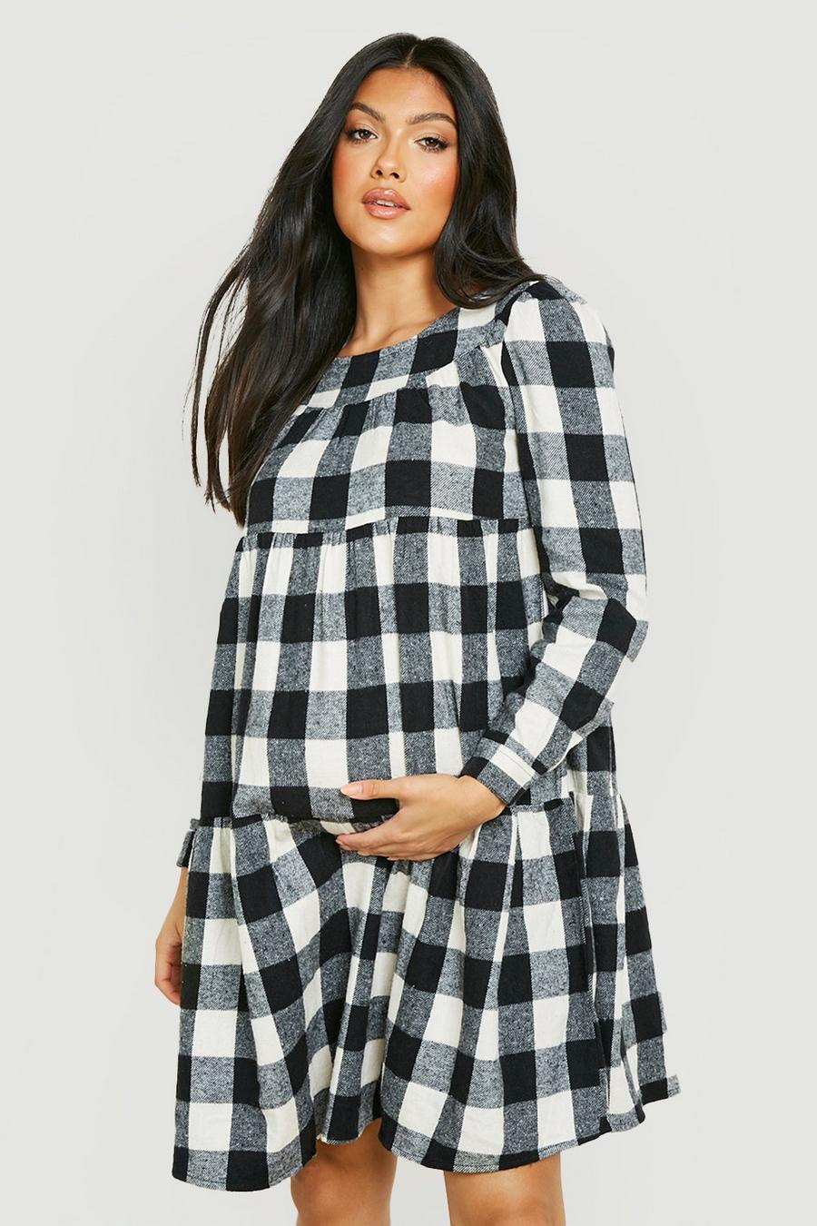 Black Maternity Flannel Smock Dress image number 1