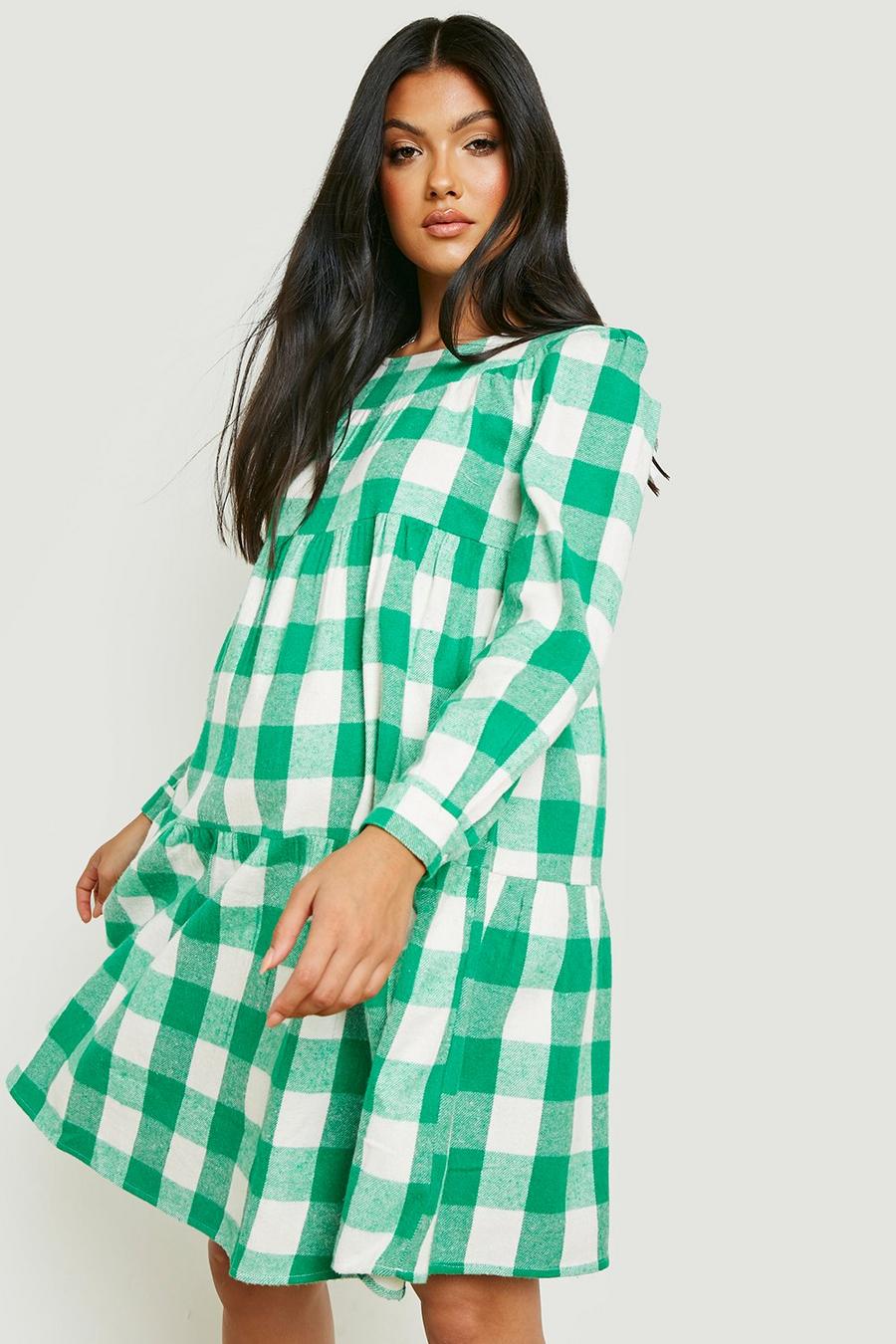 Green Maternity Flannel Smock Dress image number 1