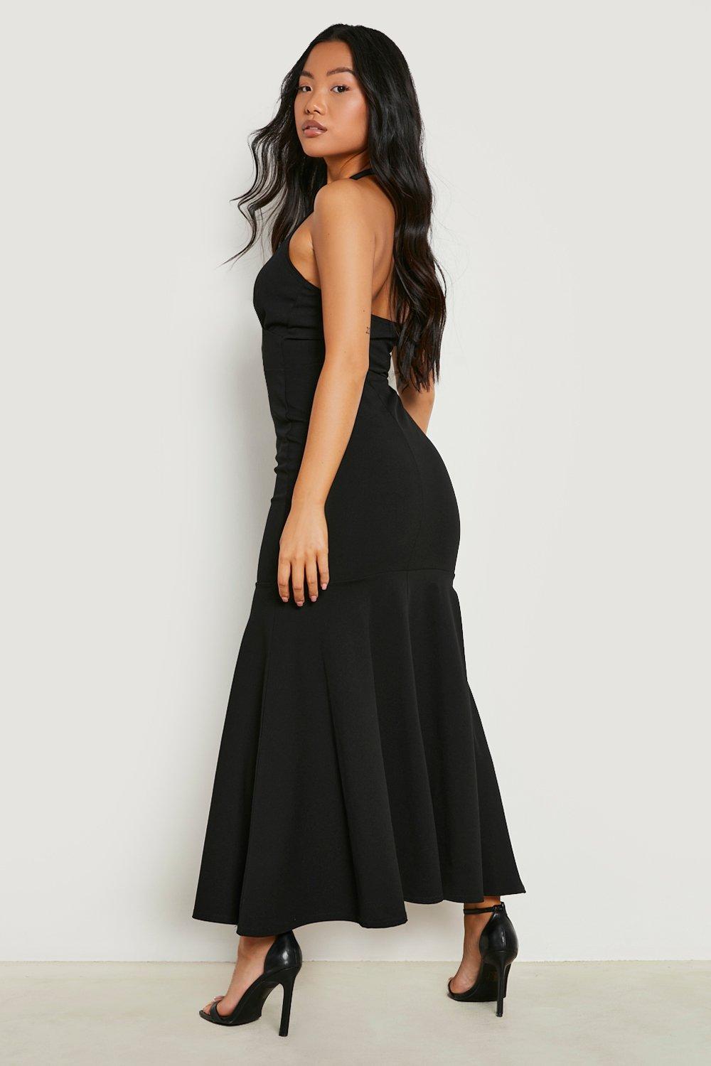 Petite Plunge Fishtail Scuba Maxi Dress boohoo NZ