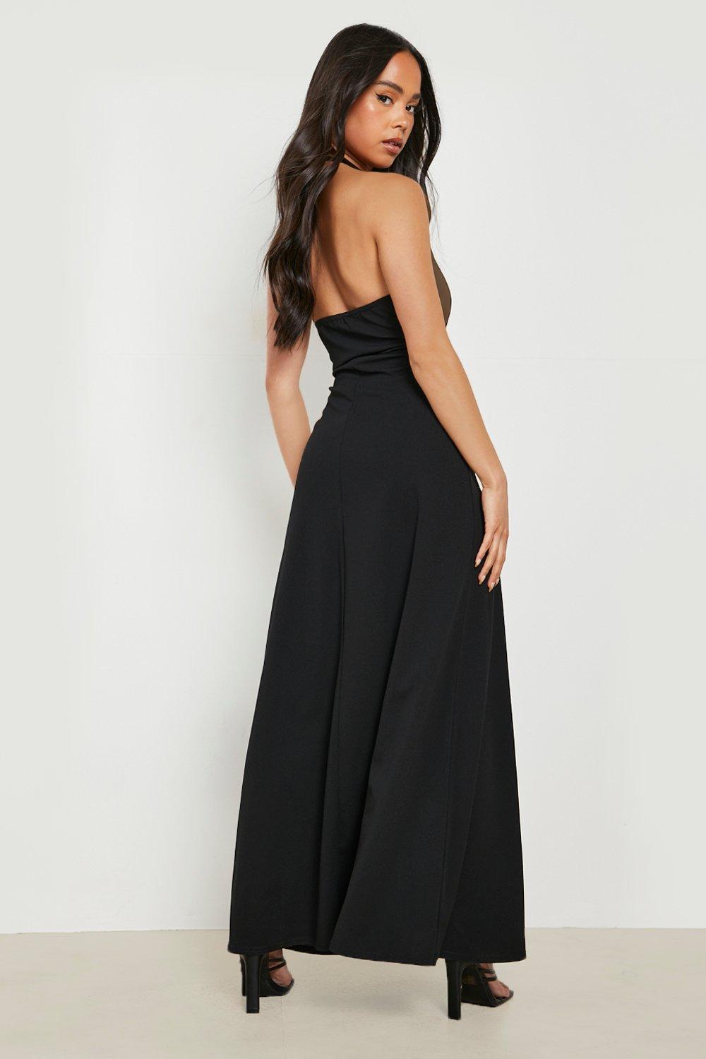 Women's Petite Halter Keyhole Split Leg Maxi Dress