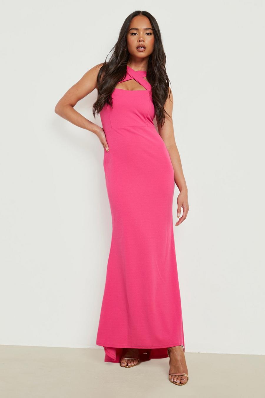 Hot pink Petite Scuba Cross Front Maxi Dress