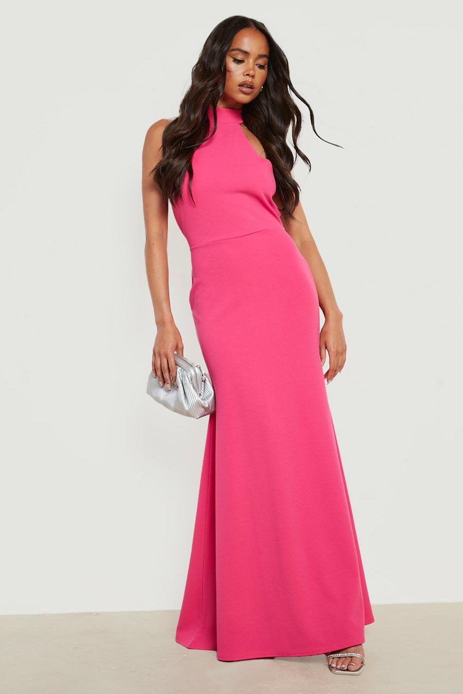Hot pink Petite Långklänning med fyrkantig halsringning och öppen rygg image number 1
