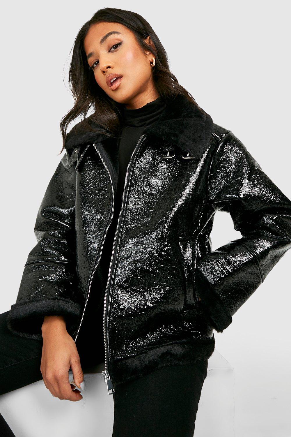 Black aviator jacket on sale boohoo