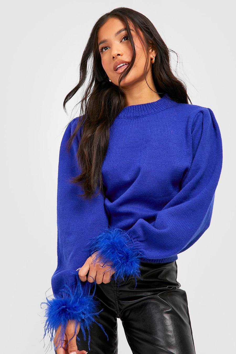 Petite Pullover mit Feder-Bündchen, Cobalt blau