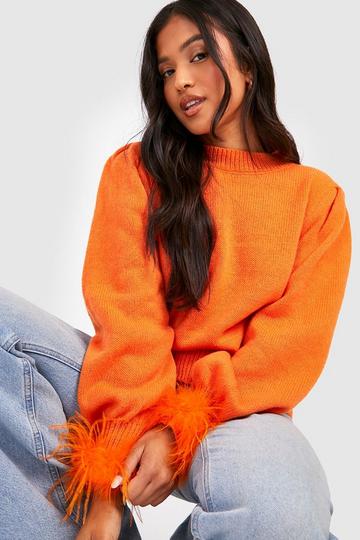 Orange Petite Feather Cuff Sweater
