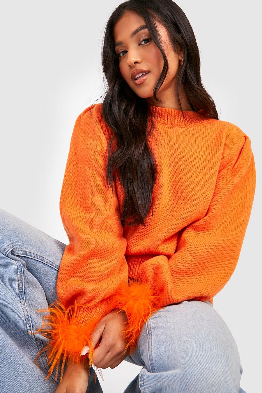 Orange Petite Feather Cuff Sweater image number 1