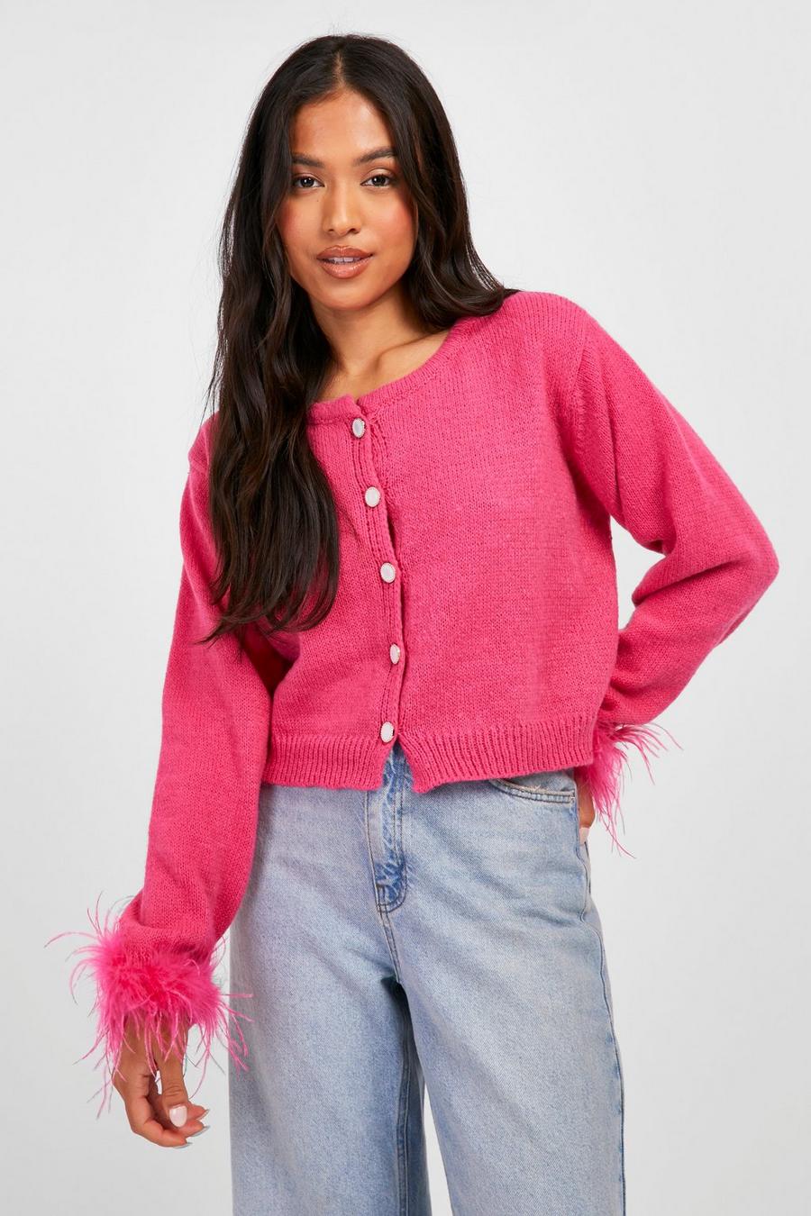Hot pink Petite Feather Cuff Cardigan image number 1